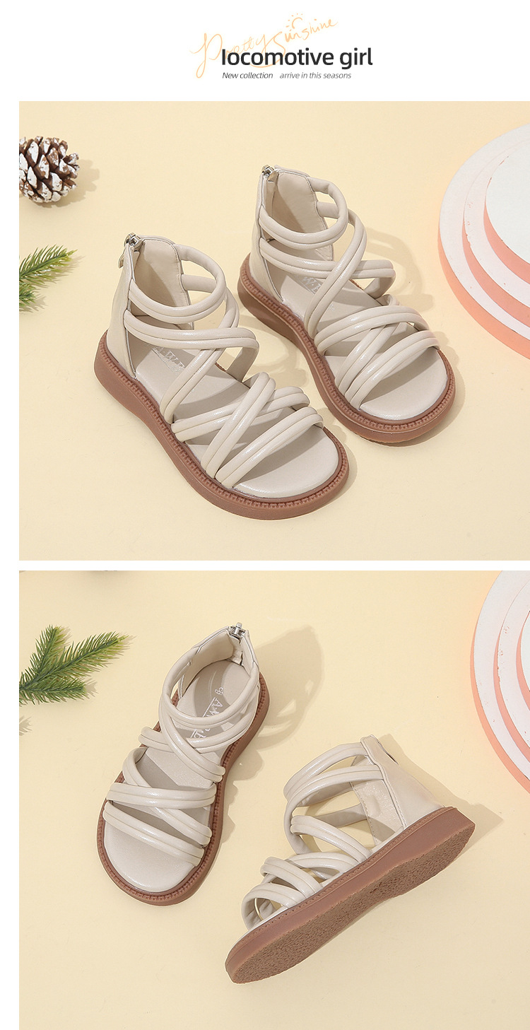 2024 Sandali da bambina di nuova moda estiva 2024 Suola morbida Scarpe da principessa romane per bambini grandi_voghion.com