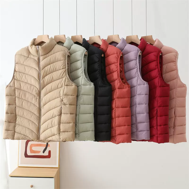 秋冬新款女士大码宽松立领棉马甲无袖棉服拉链开衫简约棉背心休闲