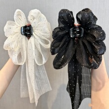 超仙网纱烫钻大蝴蝶结抓夹女后脑勺盘发鲨鱼夹高级感发量多发夹