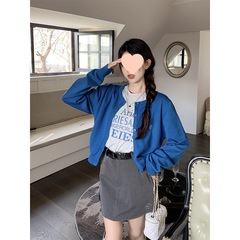 韩系圆领短款刺绣针织开衫女早春设计感修身显瘦长袖百搭上衣外搭