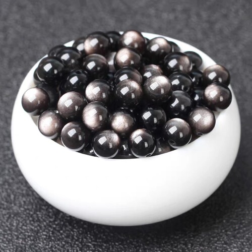【Certificate Available】Natural Silver Glow Stone Beads DIY Stringing Material Accessories Obsidian Single Necklace Buddha