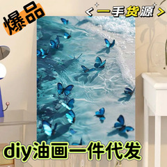 クロスボーダーデジタル油絵 diy 油絵手描きデジタル絵画着色絵画リビングルーム寝室蝶装飾絵画吊り絵画