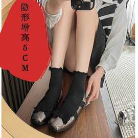 英伦风休闲芭蕾舞鞋蝴蝶结新款春季高跟鞋运动单鞋2025浅口女鞋