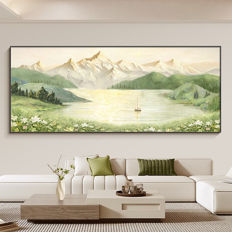 聚宝盆客厅装饰画日照金山聚财山水风景挂画沙发背景墙感壁画|undefined