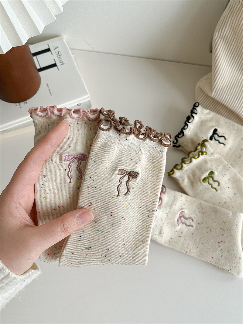 50g Weight Socks Classification Socks Lingerie Type Cotton Fabric Type A Pair Quantity Holiday Occasion Bow Knot Pattern All Seasons Season Women's Gender Vacation, Simple Style Style Vacation Simple Style Women's Bow Knot Cotton Crew Socks A Pair 2
