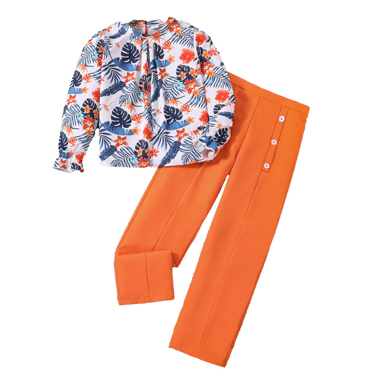 Girls' Set 2024 Spring New Printed Long sleeved Top and Pants Children's Clothing_voghion.com