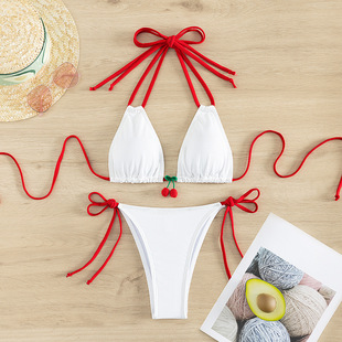 Amazon lace-up bikini swimsuit women's 2024 new European and American sexy beach bikini hot spring swimming suit