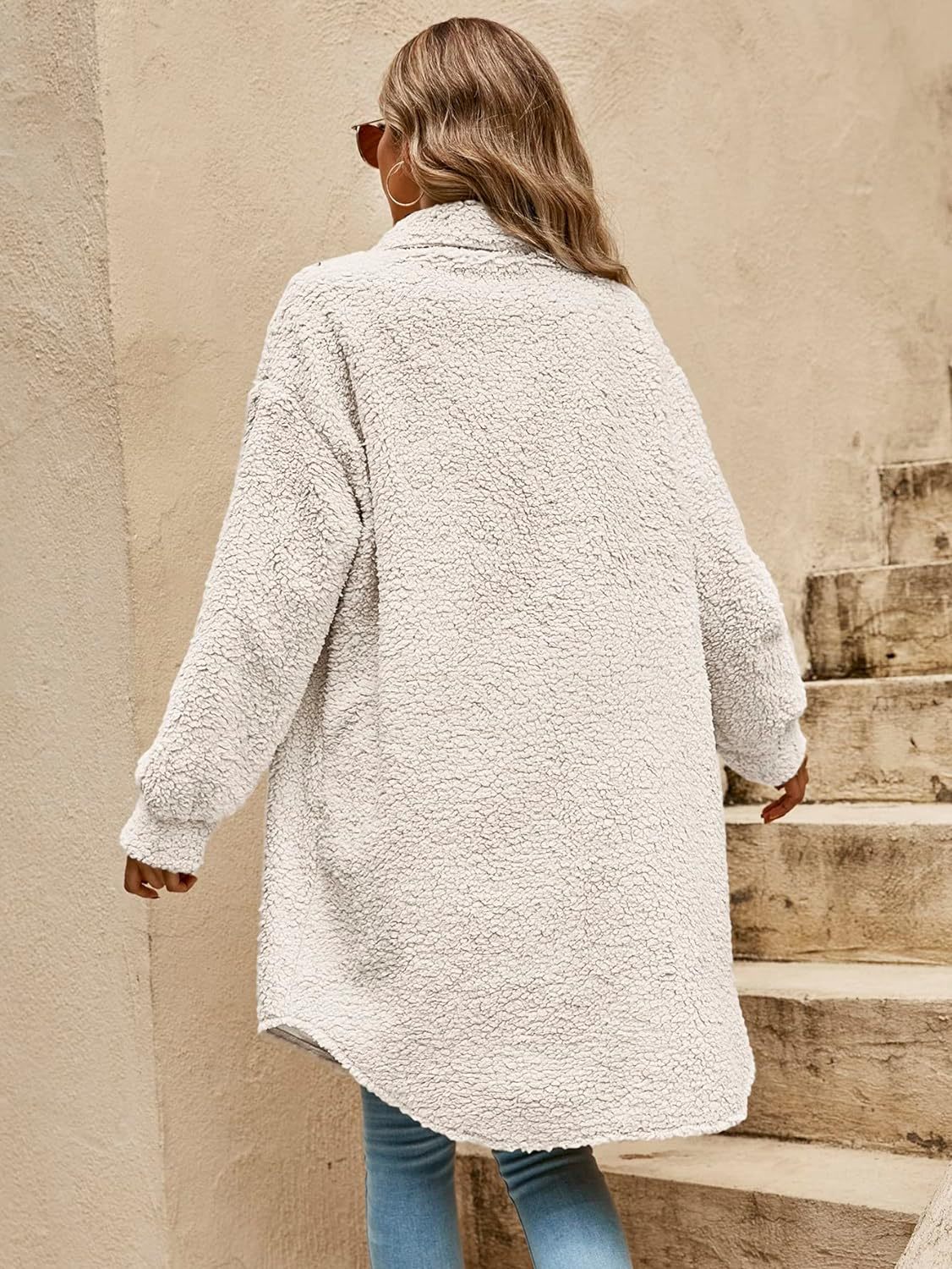 Cross-border Amazon new European and American autumn open buckle lapel plush coat loose temperament commuter long coat for women Cross-border Amazon new European and American autumn open buckle lapel plush coat loose temperament commuter long coat for women