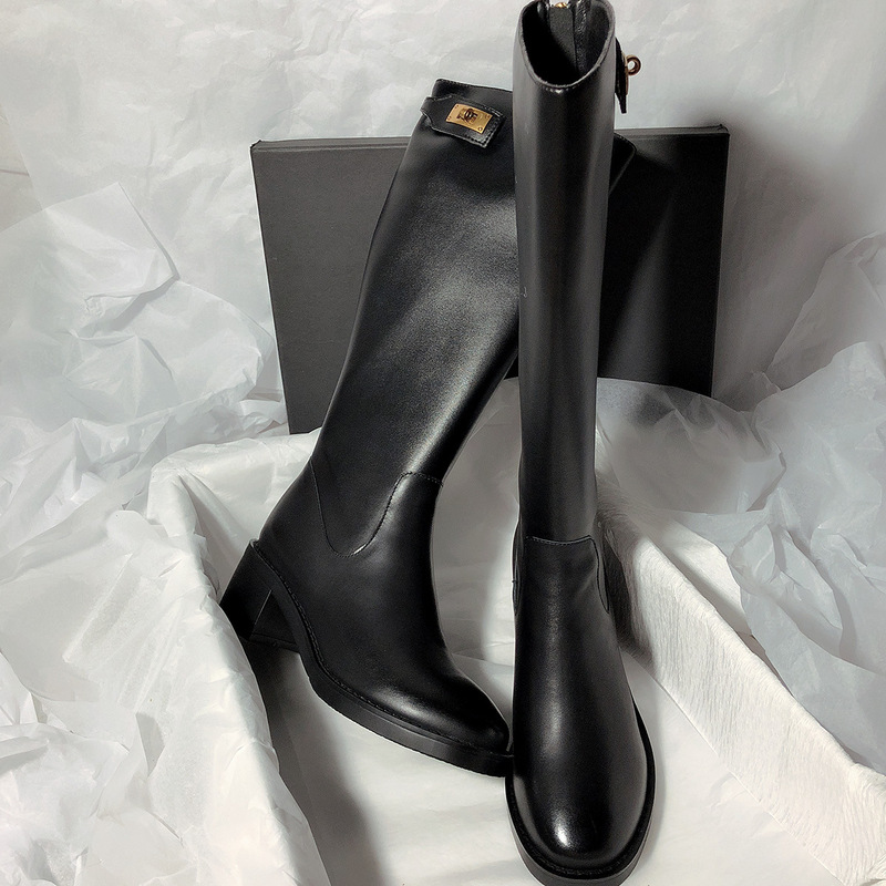 New Senyu Haixiang 2025 New Model Genuine Leather Mid-Heel Over-The-Knee Boots, Motorcycle Boots, Simple and Versatile High Boots