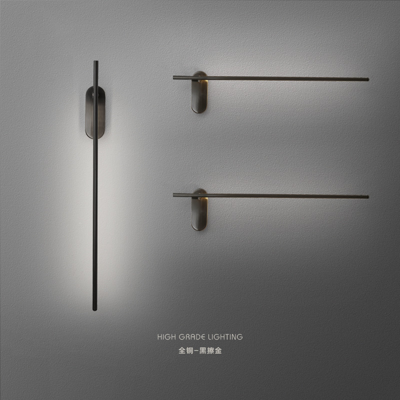 Simple Modern Bedside Lamp Nordic Light Luxury All-copper Wall Lamp Creative Long Living Room Background Wall Bedroom Aisle Wall Lamp