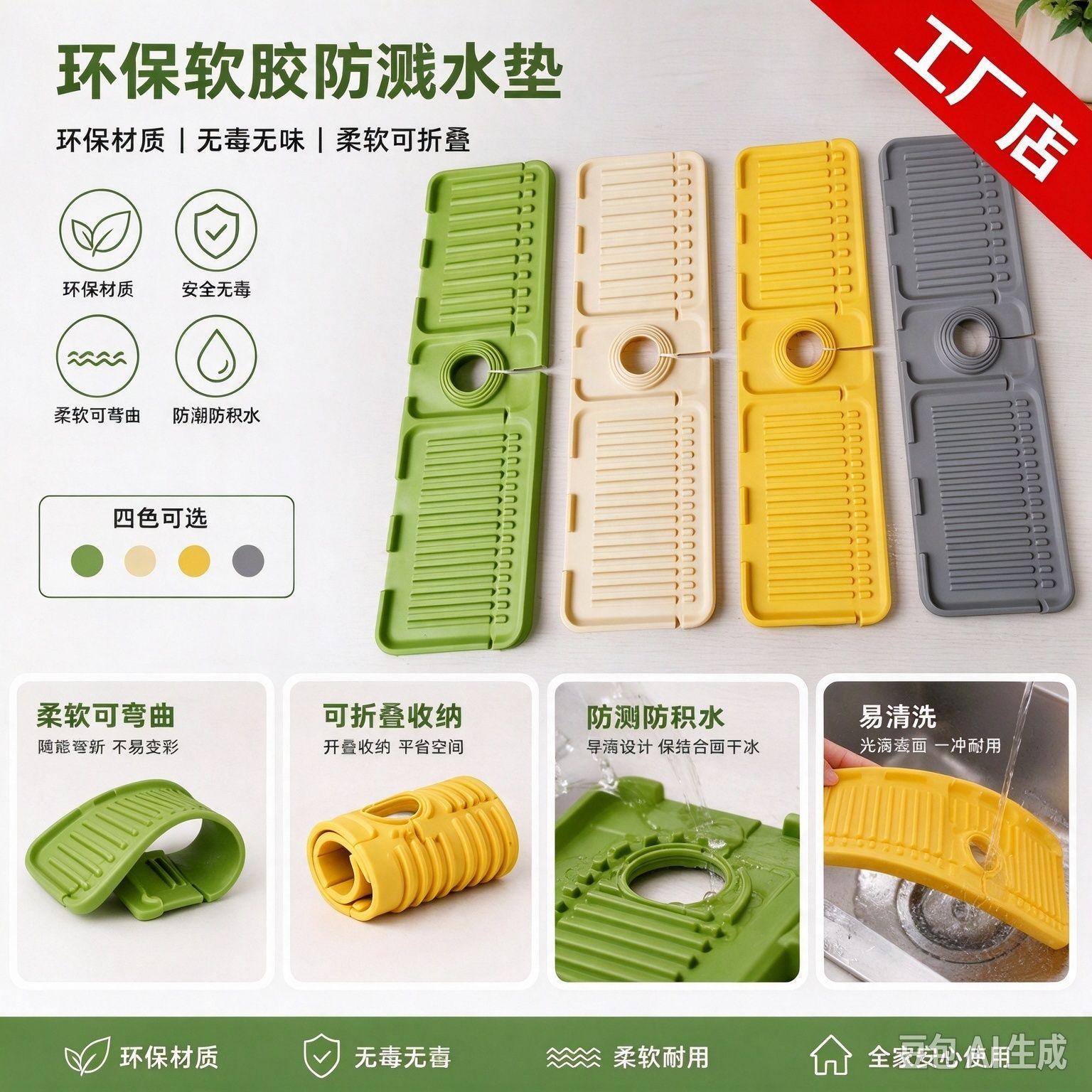 Carefully Selected Long Groove-Shaped Faucet Mat, Quick-Drying Hard Mat for Kitchen and Bathroom Sinks, Washbasin Mat for Bathroom Use
