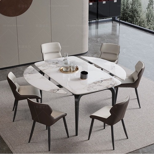Italian-style minimalist slab dining table, extendable and foldable round table, small apartment simple modern household round dining table