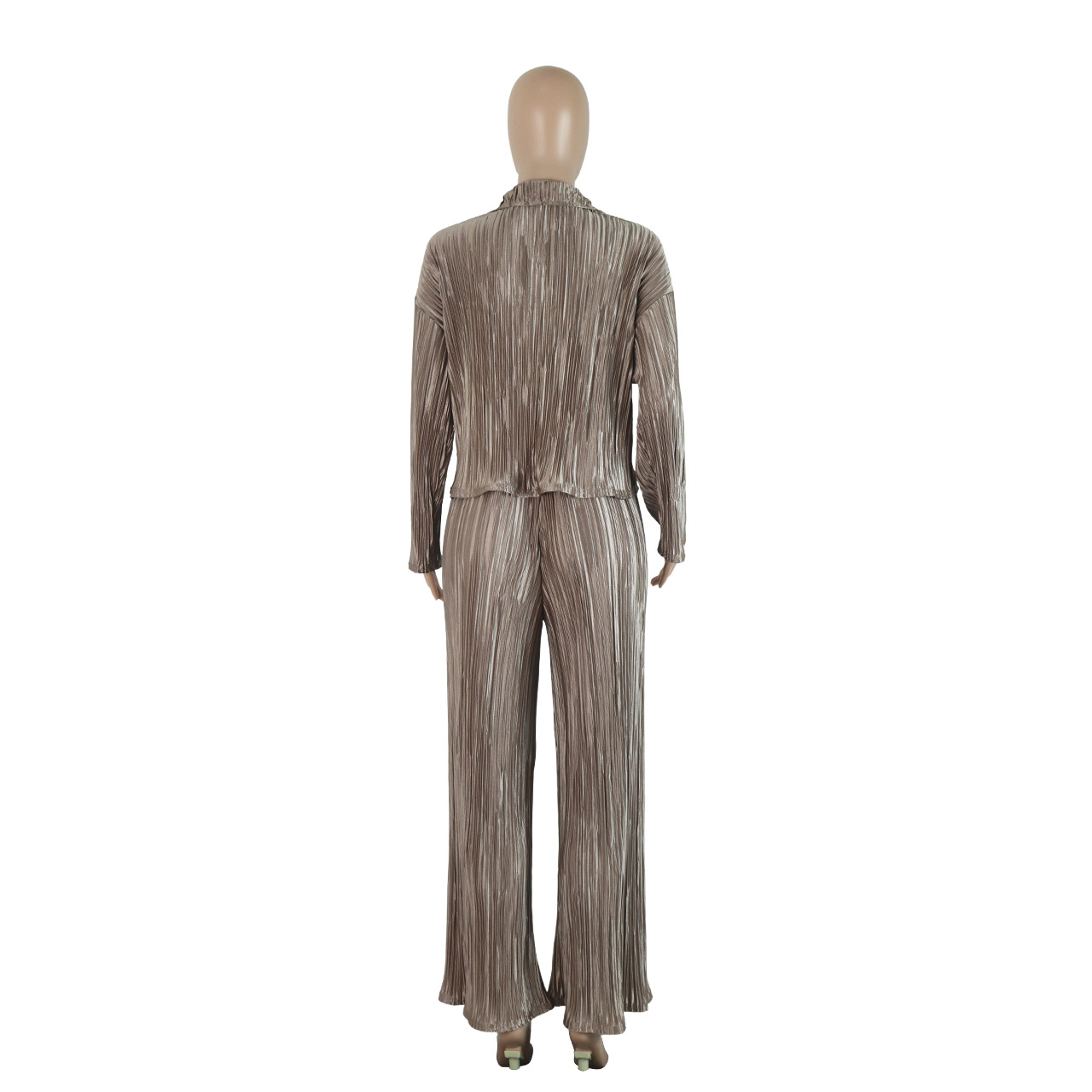 Women Clothing Autumn Winter Short Top Long Sleeve Pleated Sexy Casual sets