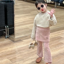 2024春款韩版女童卡通印花卫衣+粉色假两件裙裤两件套套裙分开拍