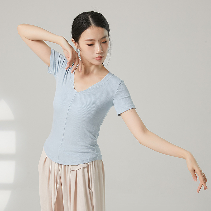 Classical Dance Training Suit Summer New Short-sleeved V-neck Top Chinese Modern Dance Body Training Suit