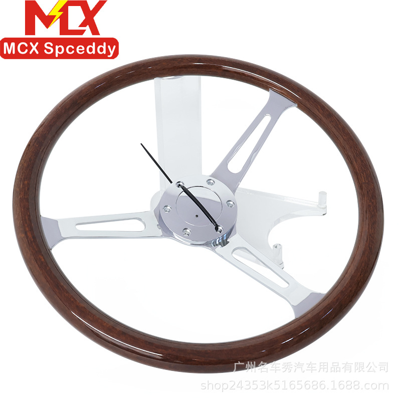 Cross-border modification 15inch peach wood color retro steering wheel 380mm universal concave electroplated bracket with a hole spacing of 70mm