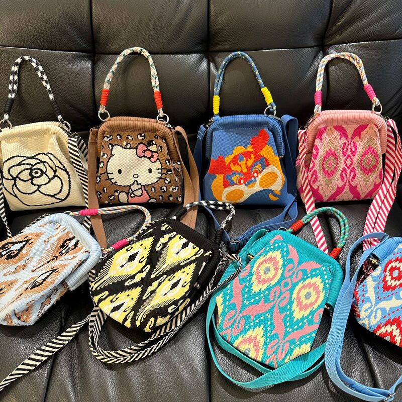 Bohemian Ethnic Style Handbag, Women's Crossbody Bag, Mobile Phone Bag, Coin Purse, Lipstick Storage, Convenient Knitted Zip Bag