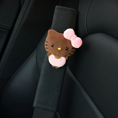 Sürətlər qutusu və əl tormozu başlıqları: plush car seatbelt shoulder pad - pink-black-leather-with-beaded-eyes-black-shoulder-pads