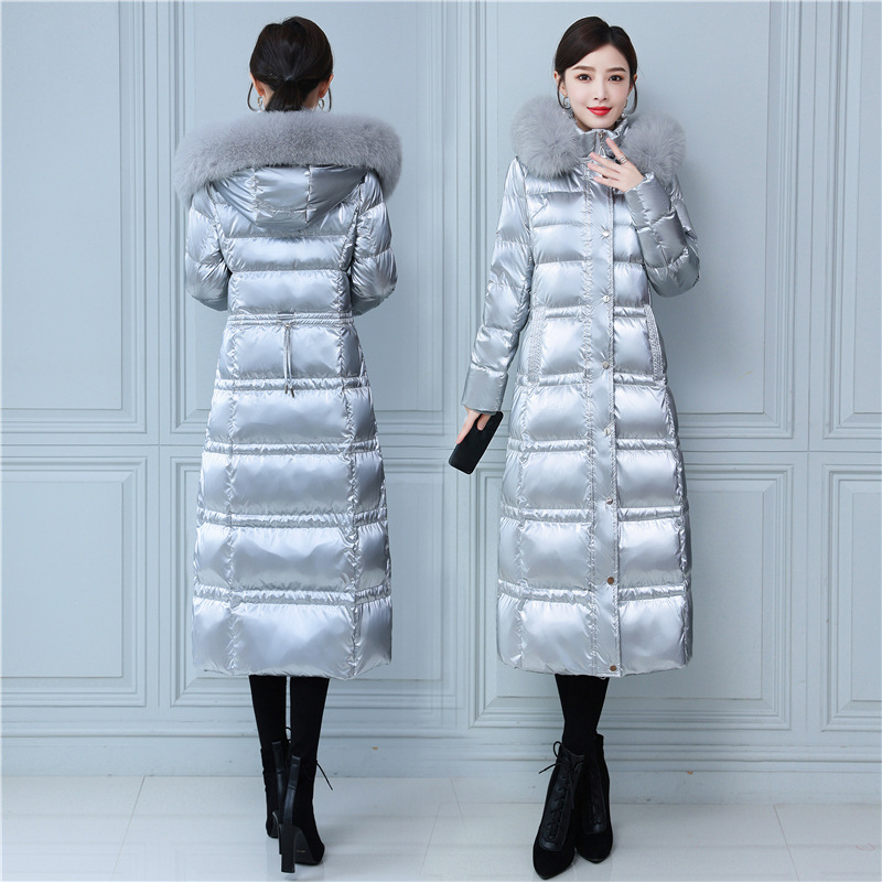 2023 new bright surface disposable down jacket women's long over-the-knee slimming thickened winter white duck down large fur collar 2023 new bright surface disposable down jacket women's long over-the-knee slimming thickened winter white duck down large fur collar