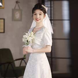 法式轻婚纱2026新款缎面轻奢领证登记订婚连衣裙新娘回门宴敬酒服
