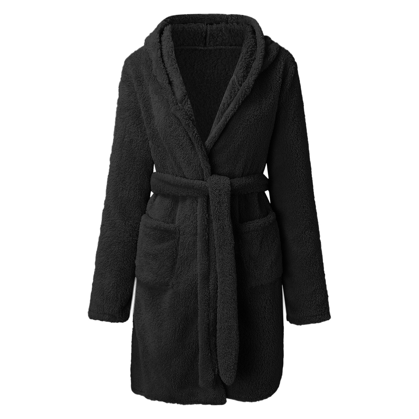 Herren Plüsch Home einfarbig Kapuze warm Pyjama Bademantel Damen_voghion.com