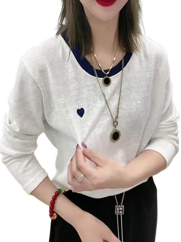 韩版慵懒风单排扣设计长袖T恤女2025早秋新款休闲百搭显瘦上衣潮|undefined