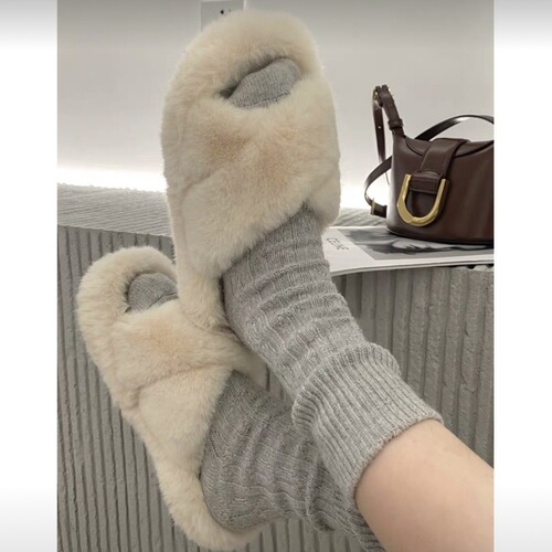 Lazy Atmosphere Autumn and Winter Gray Wool Socks Knee-High Socks Thick Warmth Retro Korean Style Bump Socks