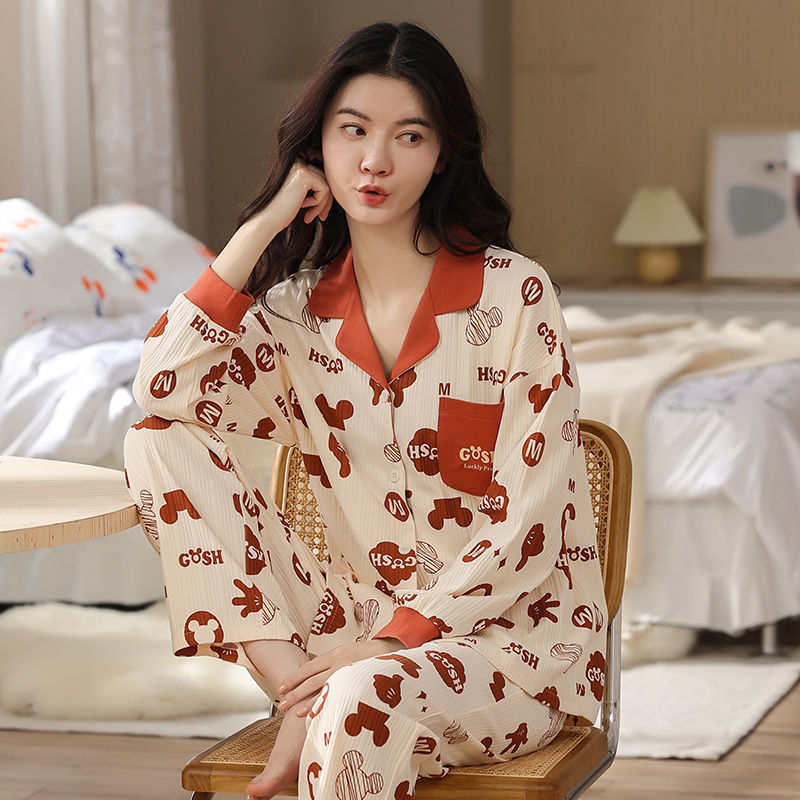 Pijamas de algodón para mujer Primavera y otoño de manga larga de invierno más pijamas de tamaño verano traje de mujer homewear se puede usar fuera