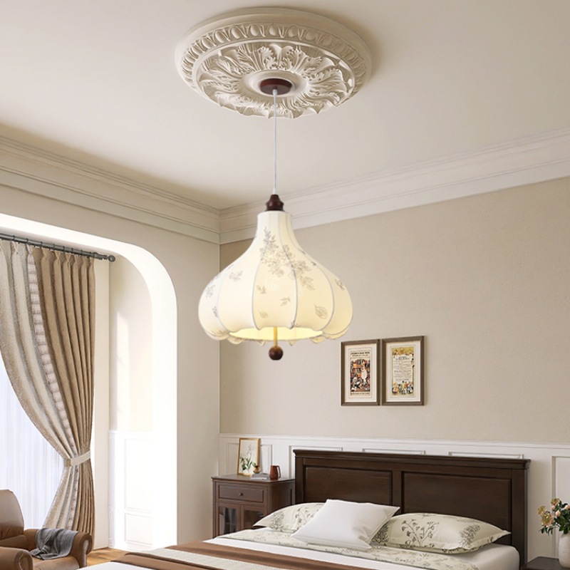 Nanyang Solid Wood French Middle Ancient Restaurant Fabric Chandelier Vintage Pattern Solid Wood Bedroom Cloakroom Bar Chestnut Lamp