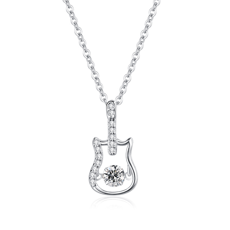 Moda S925 plata esterlina collar de la guitarra inteligente ZIRCON estilo europeo y americano punk música clavícula cadena dulce Cool Girl joyería