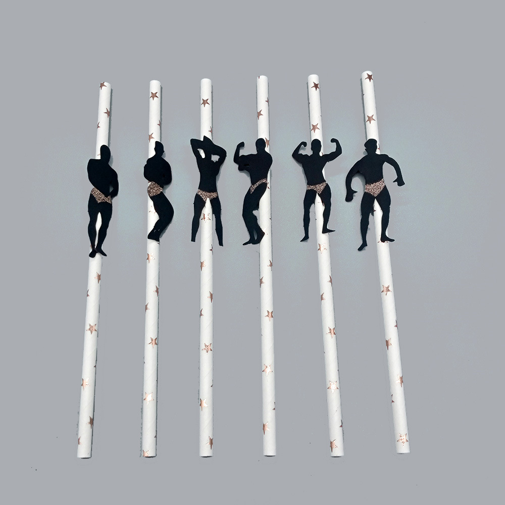 Amazon desechable solo partido paja de papel postre pastel decoración deportes fitness muscle hombres forma paja