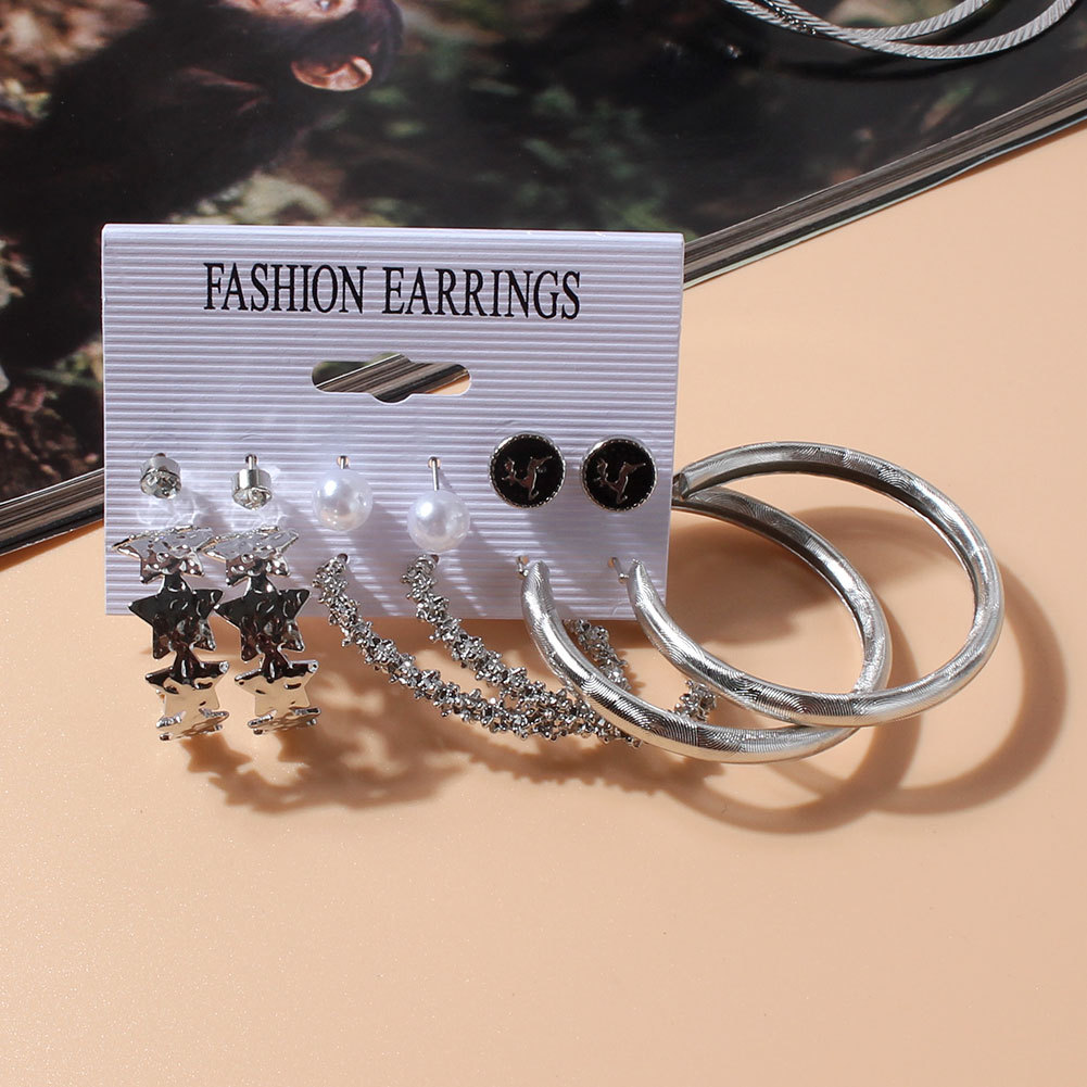 Fashion Geometric Alloy Pearl Earrings Six Pairs Set Wholesale Nihaojewelry display picture 5