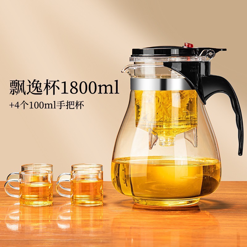 tetera de vidrio tetera de té de un botón taza de té de presión resistente a altas temperaturas tetera de té elegante tetera de agua casa separación de té plástico