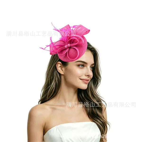 Cross-border bestseller European and American bridal hat hair accessory, vintage faux linen headpiece, head flower, headpiece for horse racing festivals and tea parties, hair clip