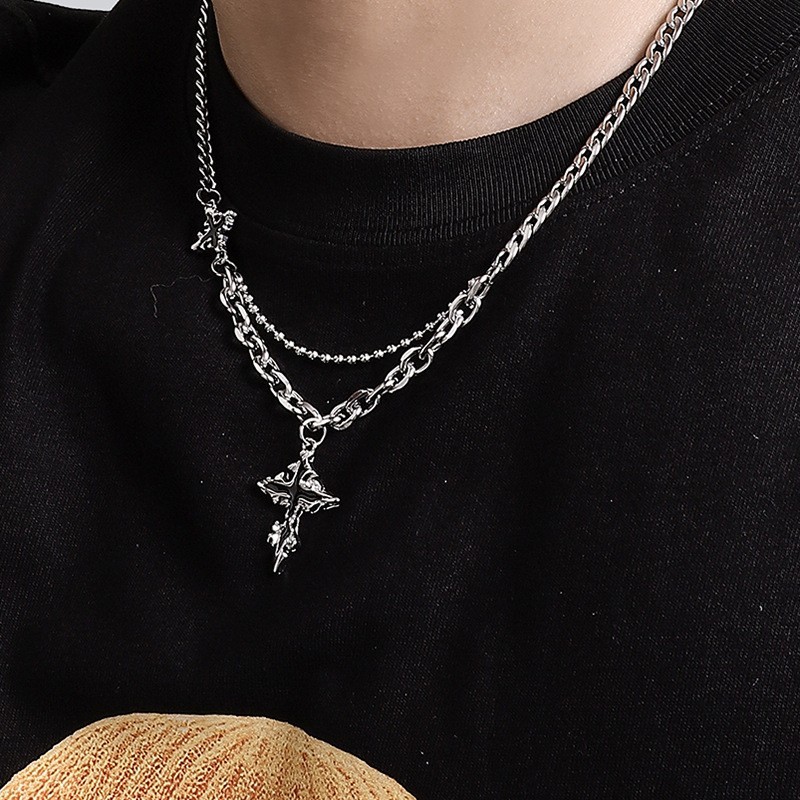Vintage Punk Style Cross Pendant Men's Necklace Trendy Versatile Hip-Hop Clavicle Chain