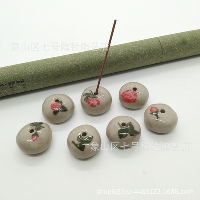 迷你线香立手捏陶瓷香插彩色玫瑰釉下彩陶泥香器孔径尺寸定制批发|ms