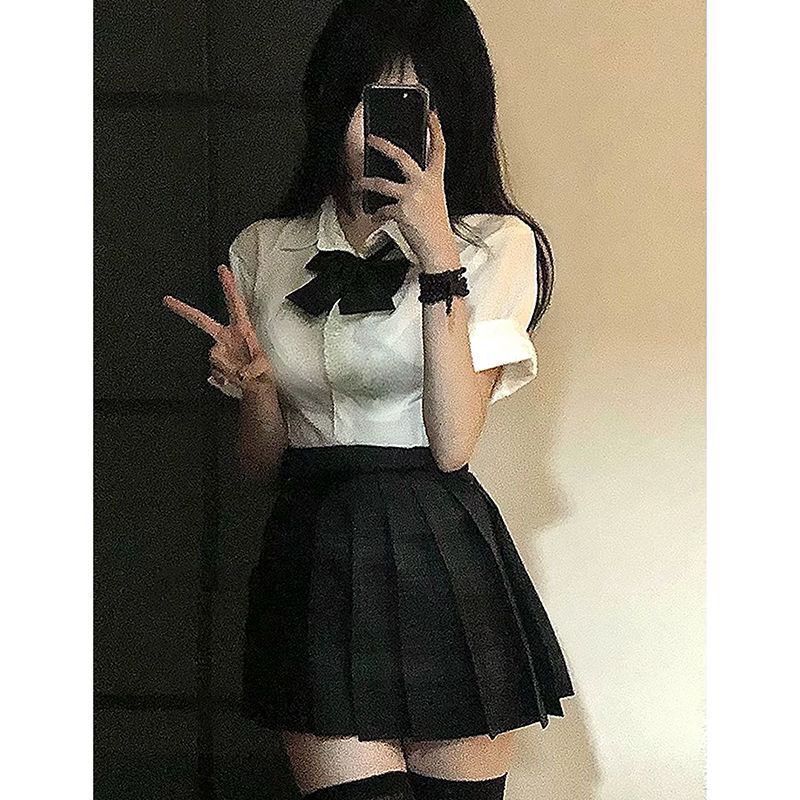 슬림 셔츠, 허리 타이트 셔츠, JK 일본 핫걸 슬림 탑, 가슴 반팔, 올 매치 순수 정욕 셔츠