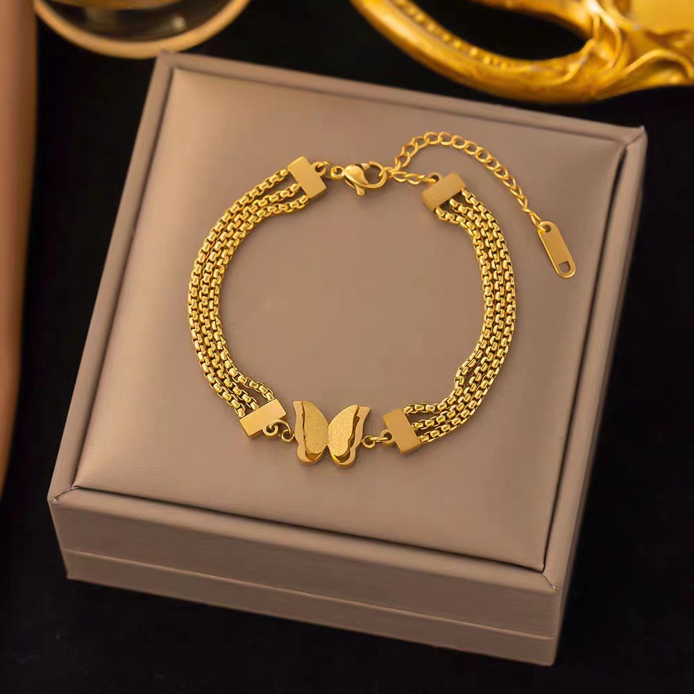 1 Piece Quantity Daily, Shopping Occasion PVD Coated Real Gold Plated Butterfly Titanium Steel Elegant Streetwear Waterproof Non Tarnish Bracelets