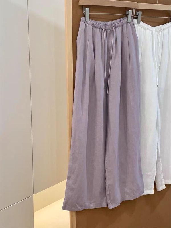 CHAO級おすすめ！夏のBI準備~女性用パープルドレープリネンパンツ、ゆったりとしたリラックスしたドレープストレートワイドレッグパンツ|undefined