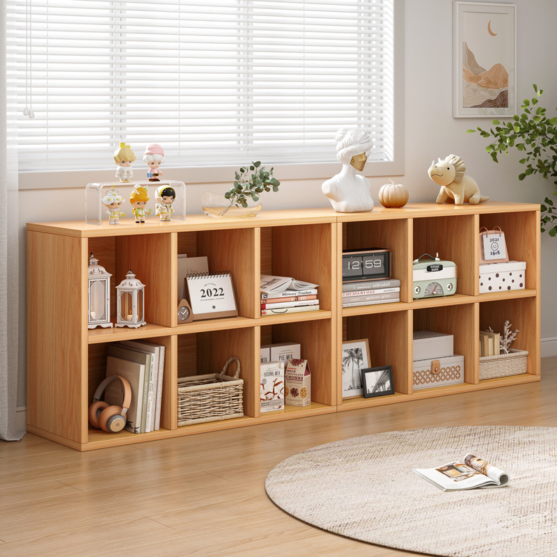 A'实木书架置物架落地书柜家用客厅矮收纳柜子储物柜小型格子柜可