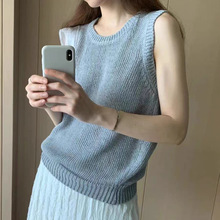 现H2024夏季新款韩国东大门OU*CE纯色显瘦圆领薄款无袖针织背心女