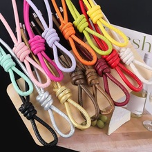 简约纯色皮革PU棉芯挂绳包包挂饰配件diy手工编织手机壳挂件批发