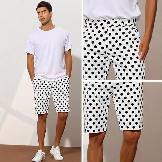 Amazon Aliexpress 2025 Latest Popular Polka Dot Shorts Men's Pleat-Free Summer Golf Casual