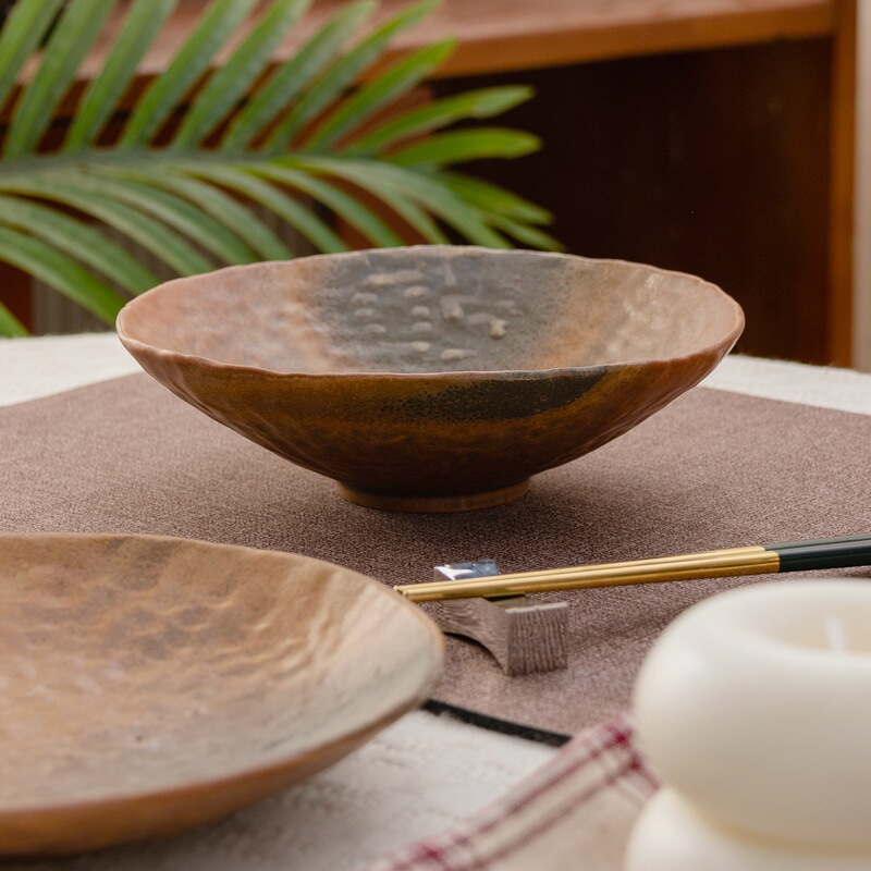 Japanese-Style Vintage Handmade Dinner Plate, Rustic Ceramic Plate, Matte Round Plate, Deep Plate for Restaurant and Hotel Use