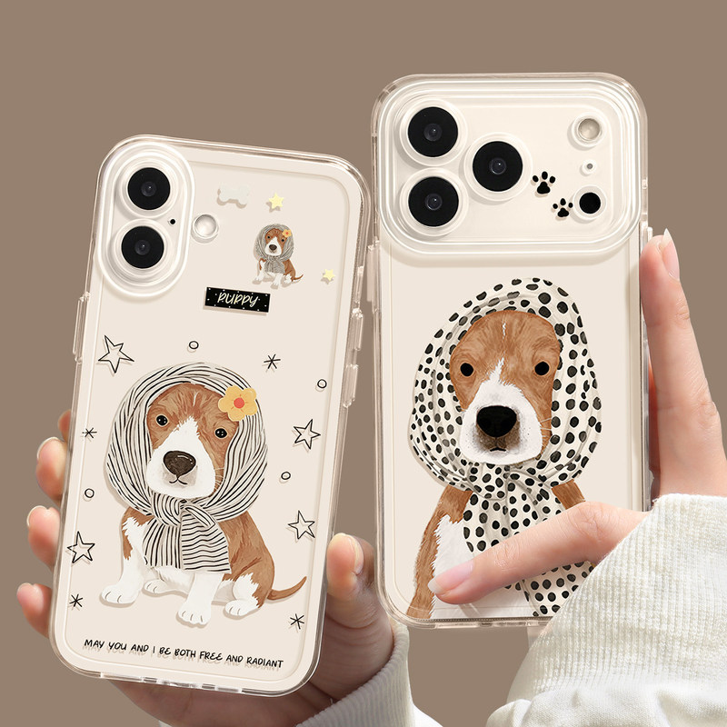 Unique and creative Apple 17 phone case, new iPhone 17 Pro Max transparent case, cute headscarf puppy Unique and creative Apple 17 phone case, new iPhone 17 Pro Max transparent case, cute headscarf puppy