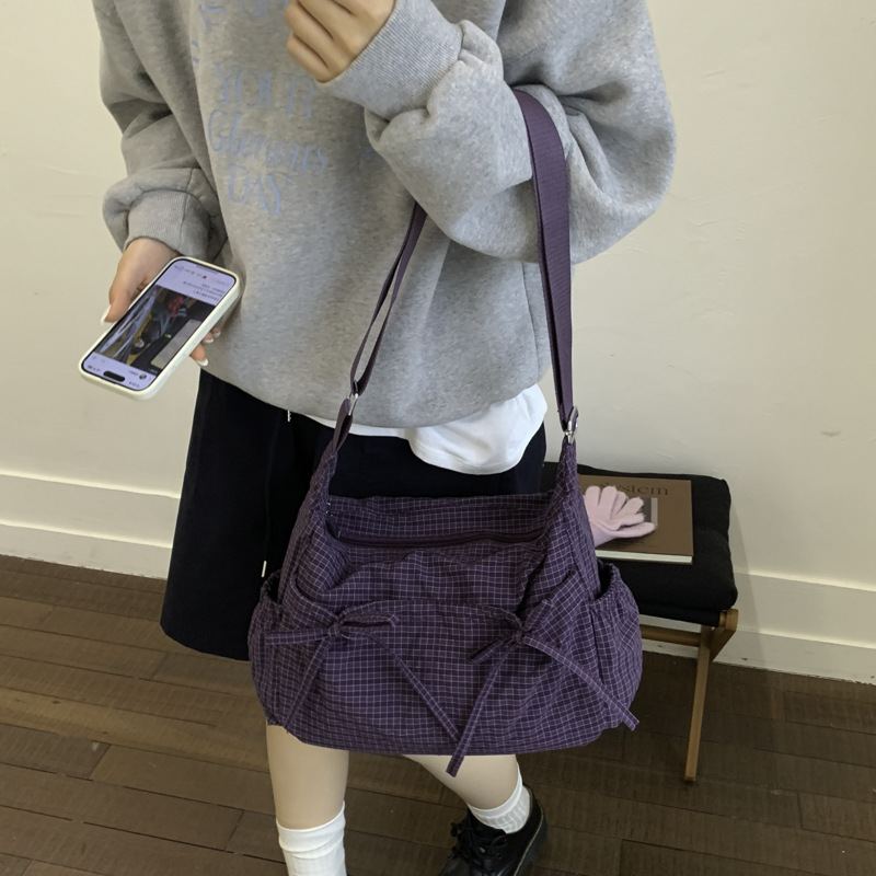 보라색 격자무늬 리본