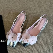 法式花朵浅口单鞋女2025年春夏新款仙女风包头后空平底凉鞋