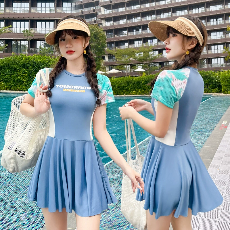 Спортивный купальник, разделенная консервативная юбка, комплект из двух предметов, маленькая грудь, пуш-ап, новый модный утягивающий купальник, закрывающий живот, для женщин, другое