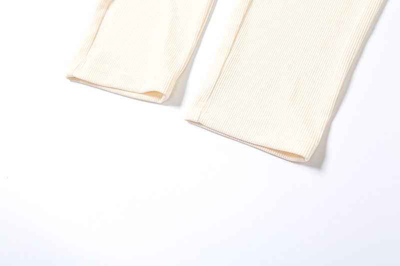 Winter Women Clothing Casual Solid Color Rib Fabric Long Sleeve round Neck Button Slim Fit One Piece Trousers