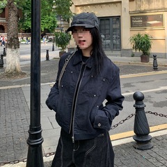 秋季美式复古铆钉短装夹克外套